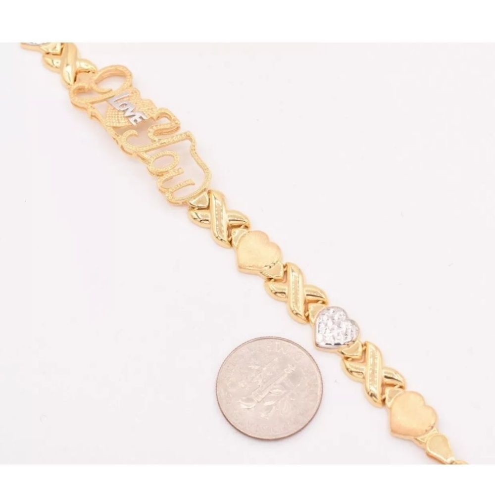 NEW Real 925 Gold I Love You Xo Bracelet 7.5” Gift - Picture 3 of 5